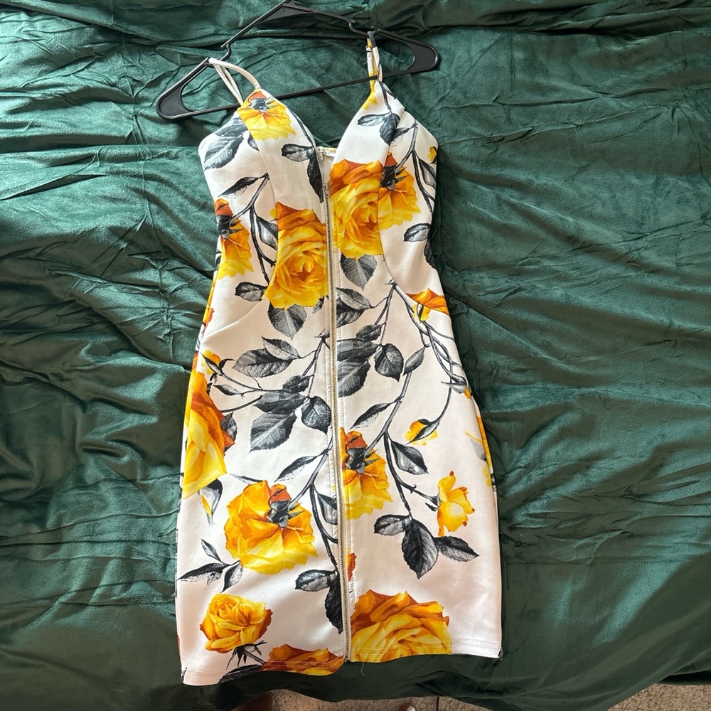SHEIN Yellow Floral Midi Dress